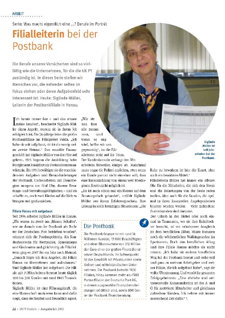 Filialleiterin bei der Postbank